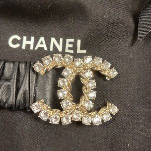 Chanel Black Cc Elastic Leather with Metal and Crystals 34IN/85 CM Belt